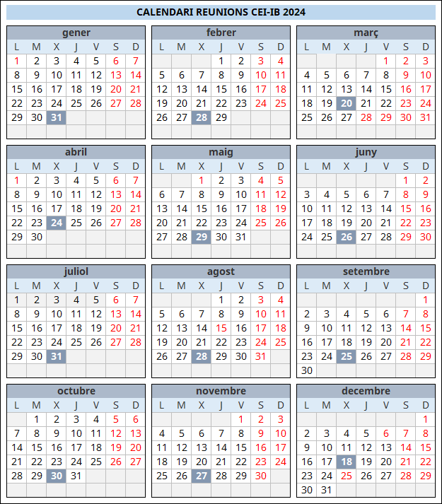 Calendari reunions 2023