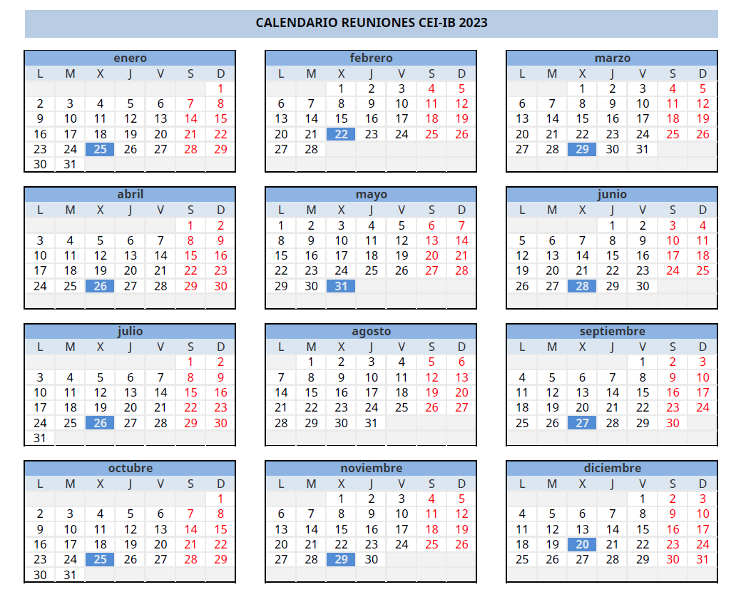 Calendario reuniones 2023