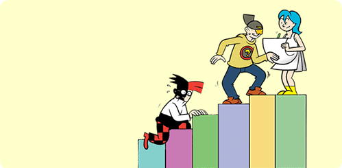 Personatges escalant un gràfic