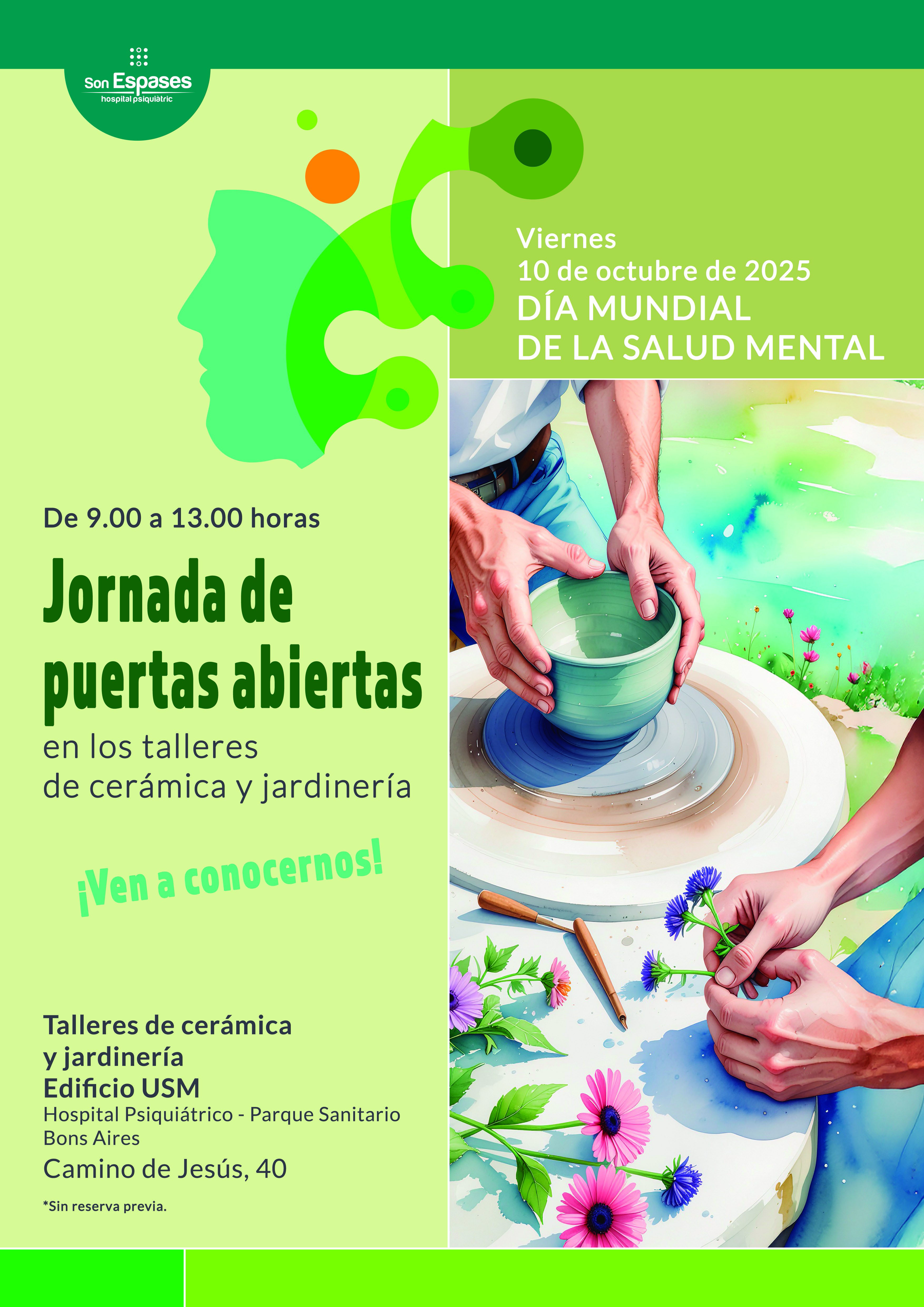 Imatge cartell Jornada portes obertas Tallers ceràmica i jardineria Parc Sanitari Bons Aires