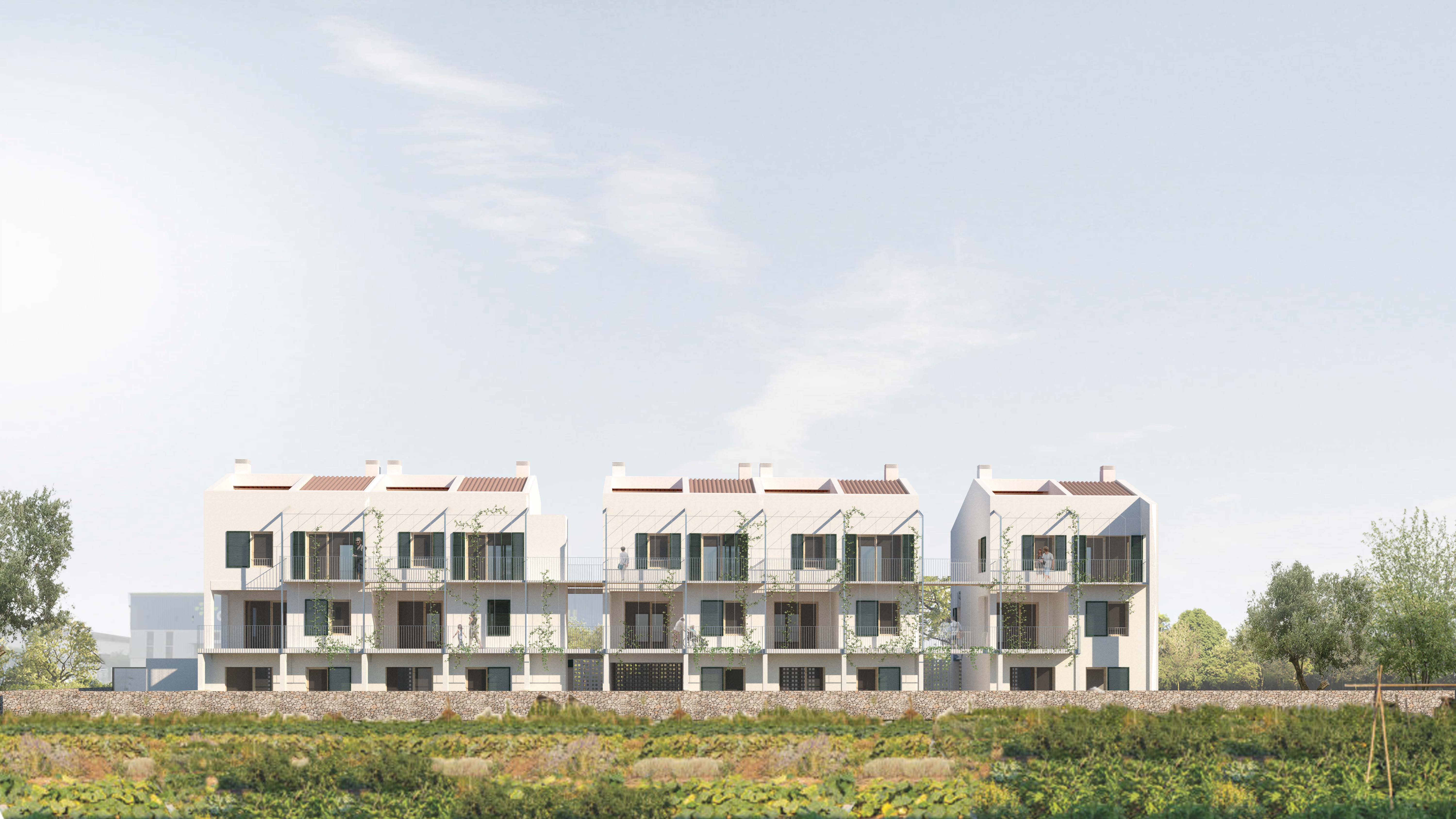 Projecció de la part posterior de la promoció d'habitatges a Alaior