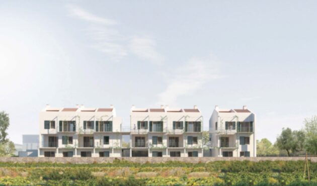 Projecció de la part posterior de la promoció d'habitatges a Alaior