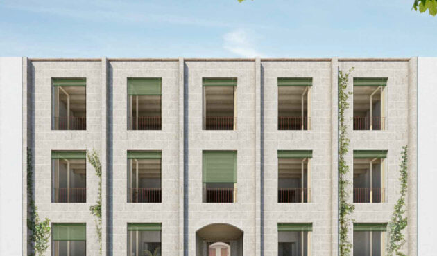 Projecció de la façana de la promoció d'habitatges a Sa Pobla.