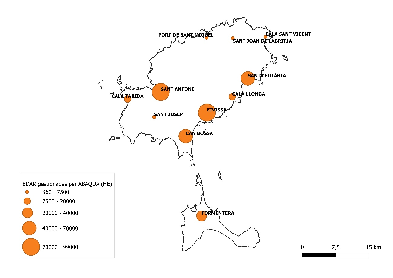 Mapa de la xarxa de sanejament i depuració de les Pitiüses.