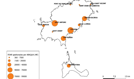 Mapa de la xarxa de sanejament i depuració de les Pitiüses.