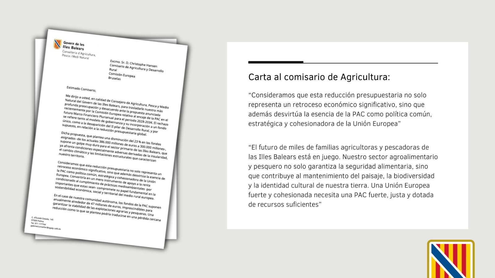 Imatge de la carta enviada al Comissari d'Agricultura.