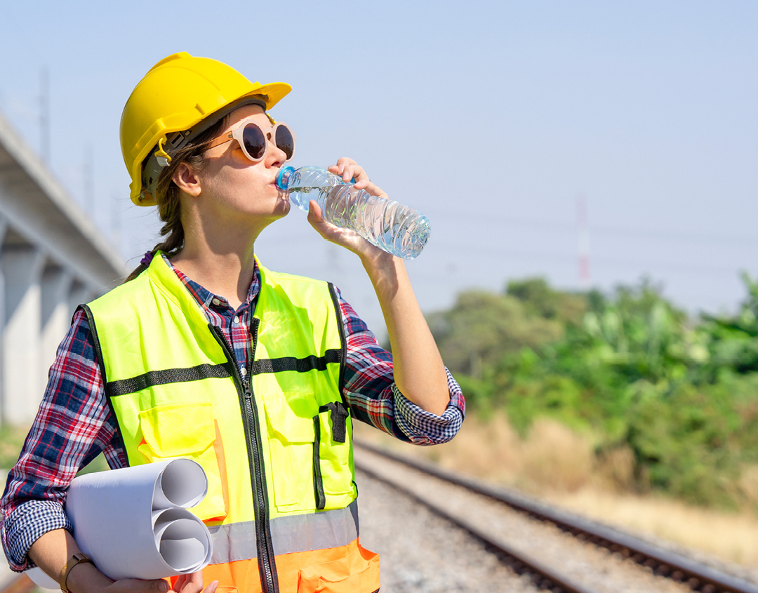 Trabajadora bebiendo agua