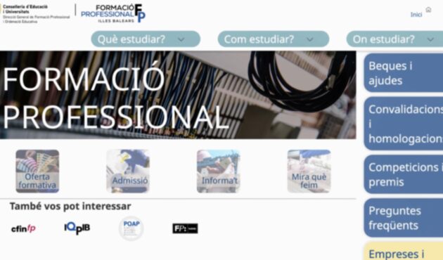 La Conselleria d'Educació i Universitats posa en marxa un nou portal web per impulsar la formació professional a les Illes Balears