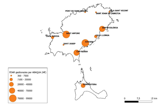 Mapa de la red de saneamiento y depuración de las Pitiusas