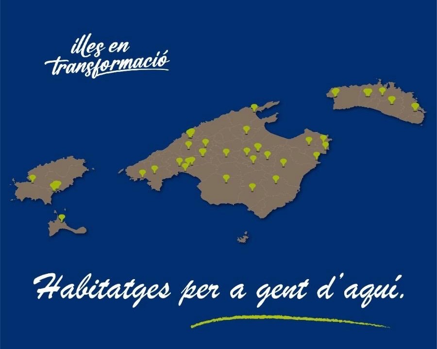 Mapa de les Illes Balears amb els punts on es construiran habitatges públics.