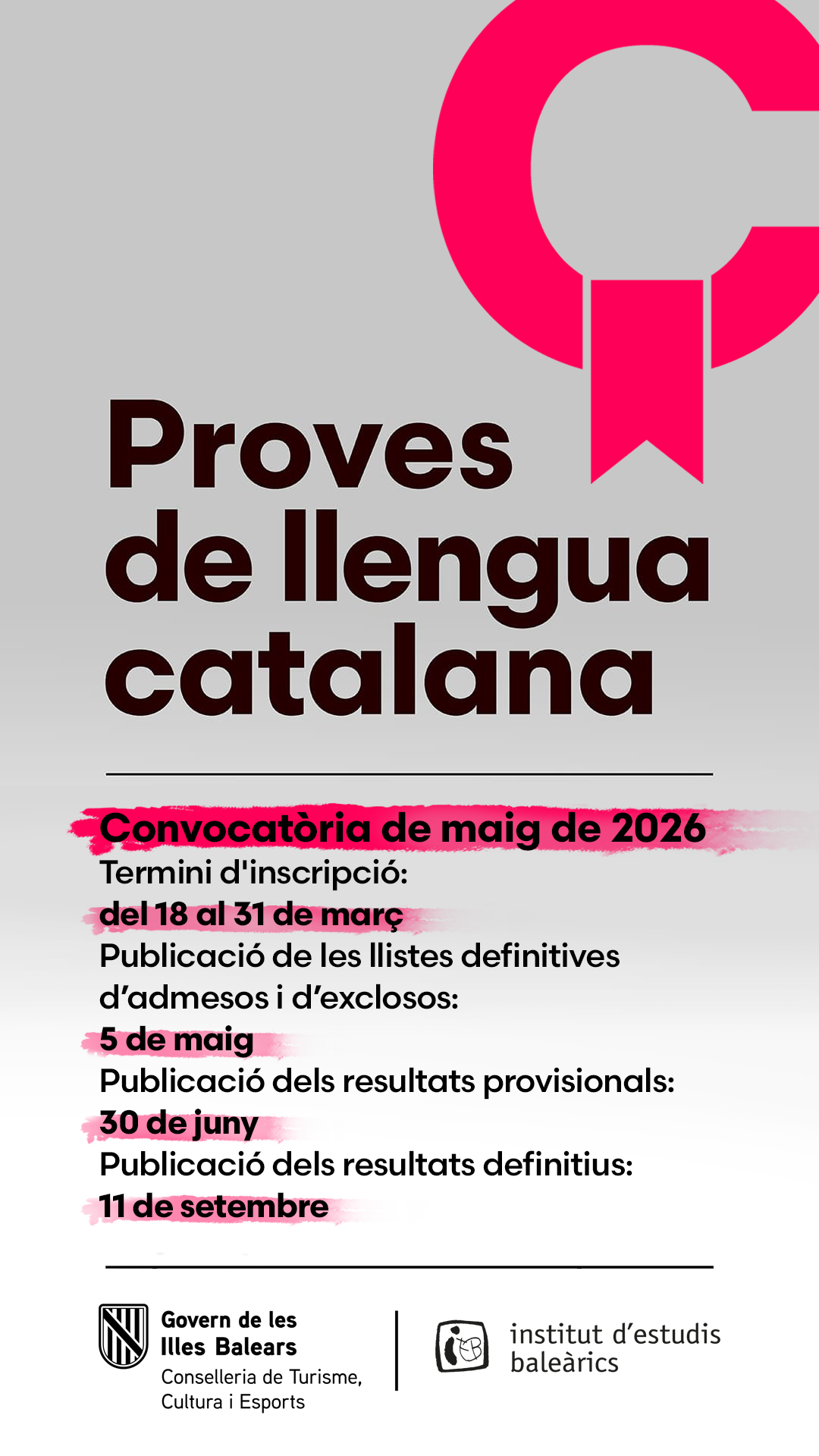 Convocatòria de proves de maig de 2026