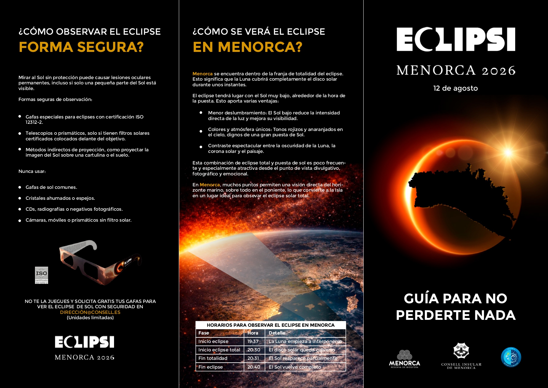 Tríptic informatiu sobre l'eclipsi a Menorca.