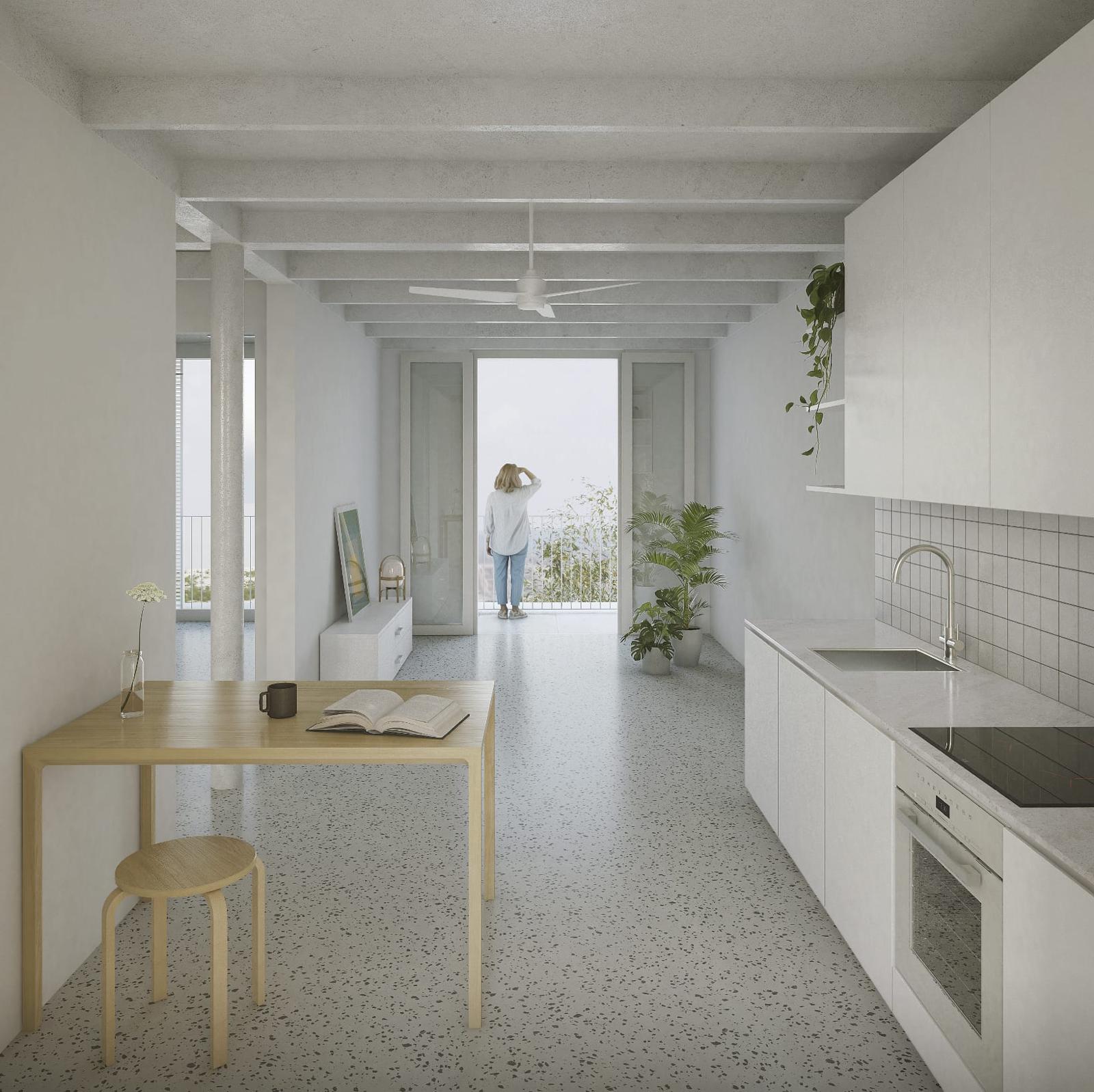 Imatge simulada de l'interior d'un dels habitatges de la promoció des Cubells (Eivissa).