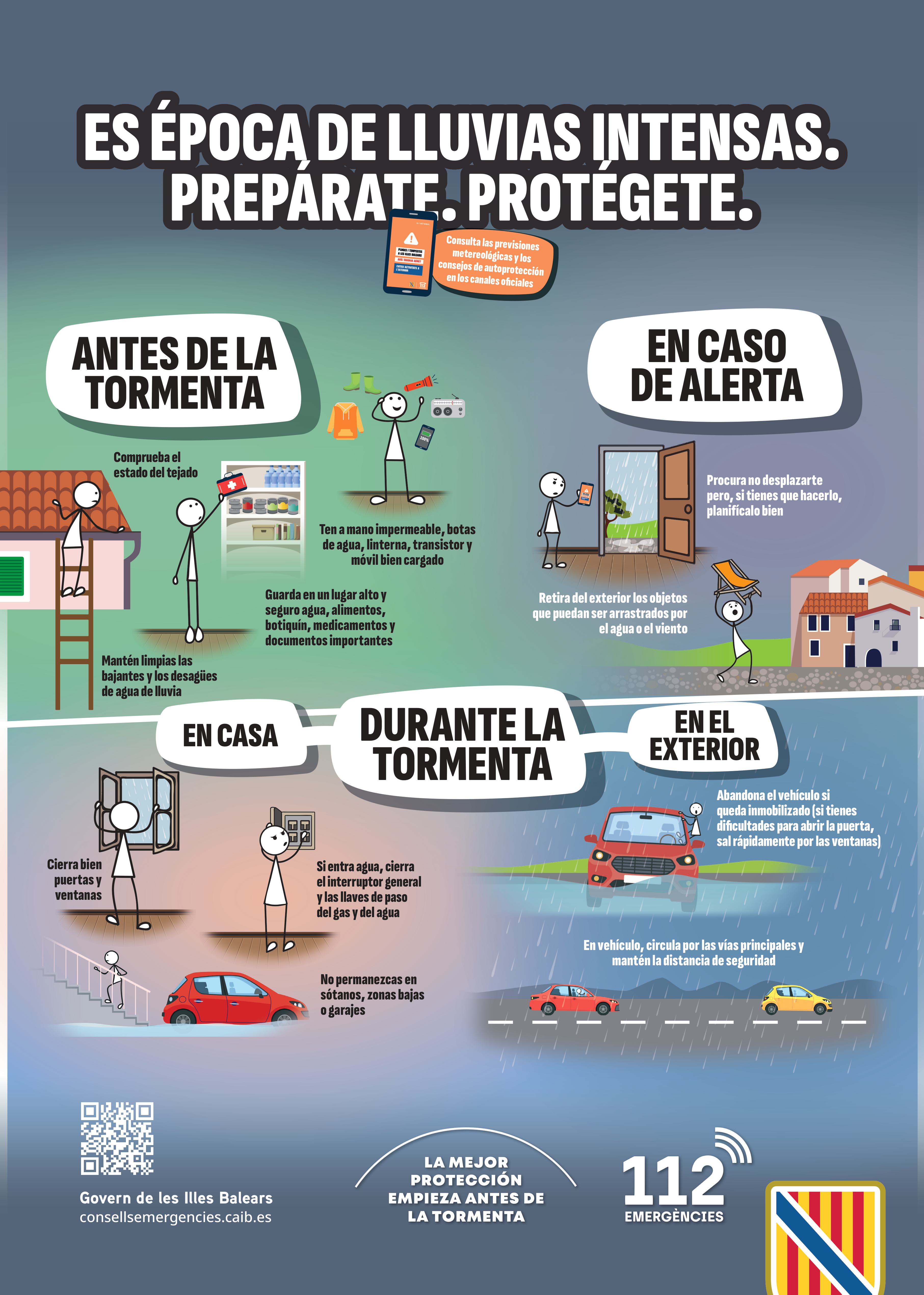 Cartel con consejos de protección en caso de lluvias intensas