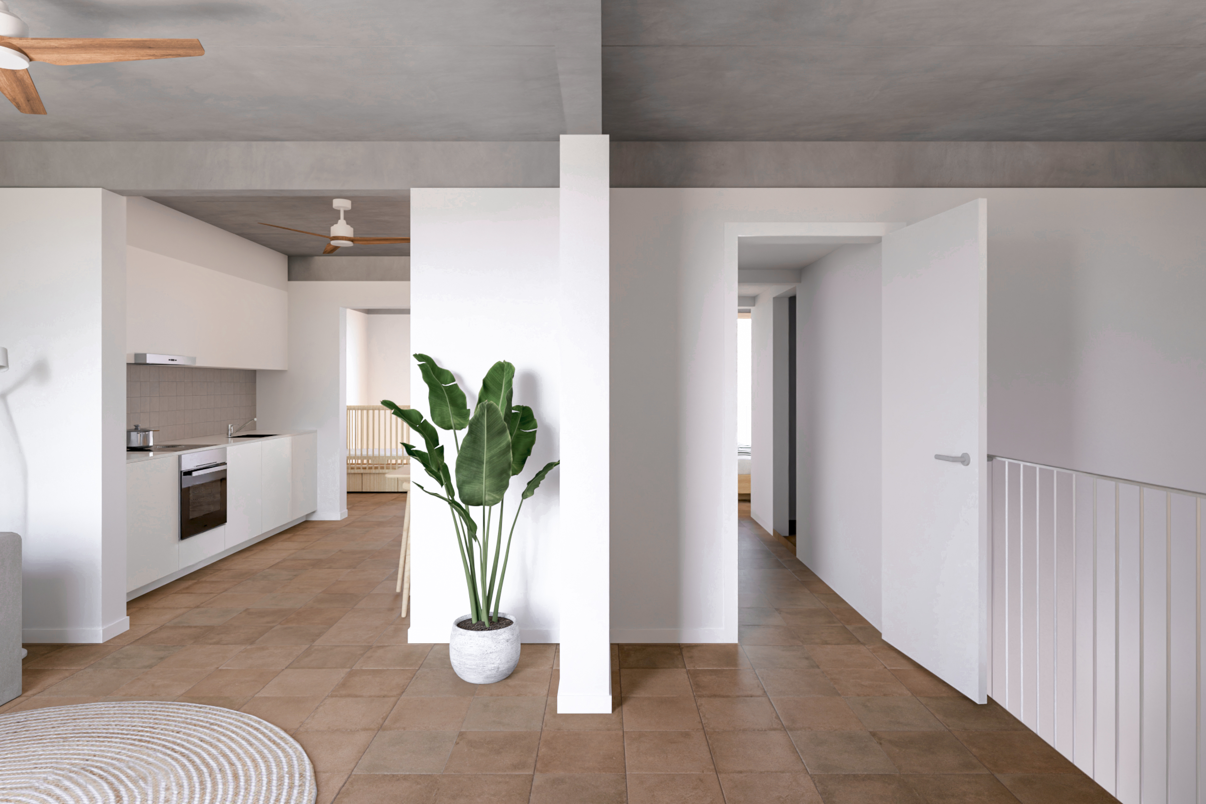 Imatge de l'interior d'un dels habitatges de la futura promoció de l'IBAVI a Sencelles.