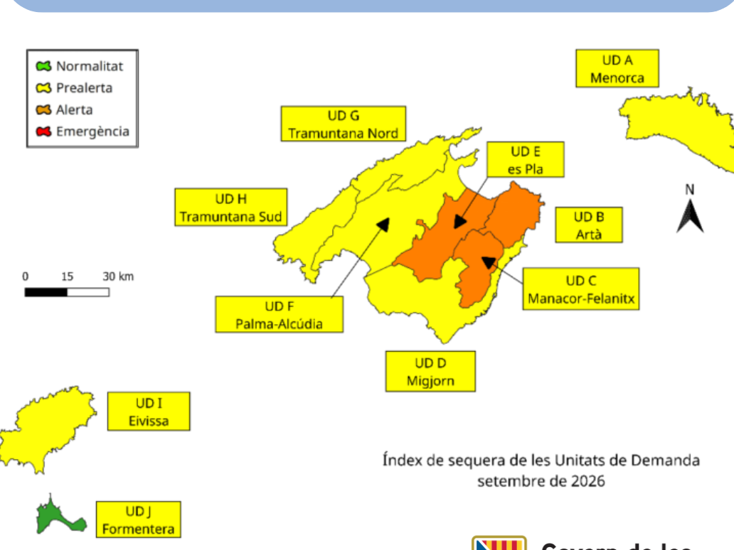 Mapa de les Illes Balears amb els índex de sequera.