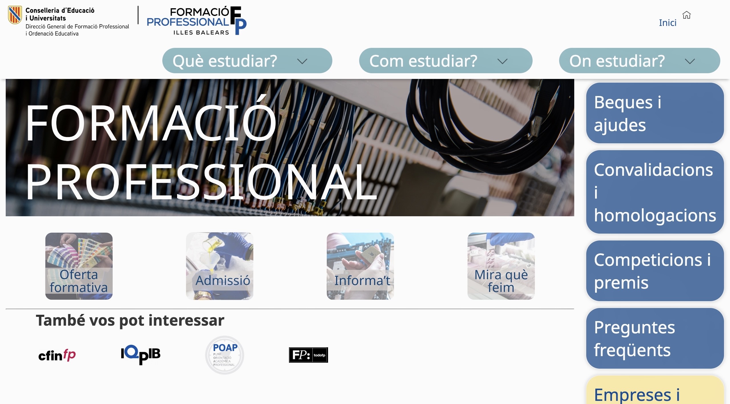 La Conselleria d'Educació i Universitats posa en marxa un nou portal web per impulsar la formació professional a les Illes Balears